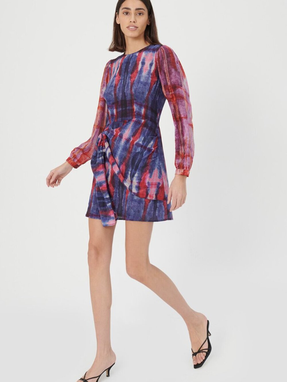 Tie-Dye Navy & Pink Mini Dress with Side Knot